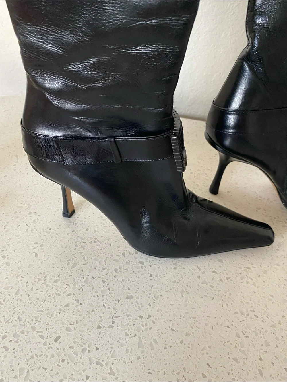 Jimmy Choo Black Over-the-Knee Pointed Toe Buckle Boots